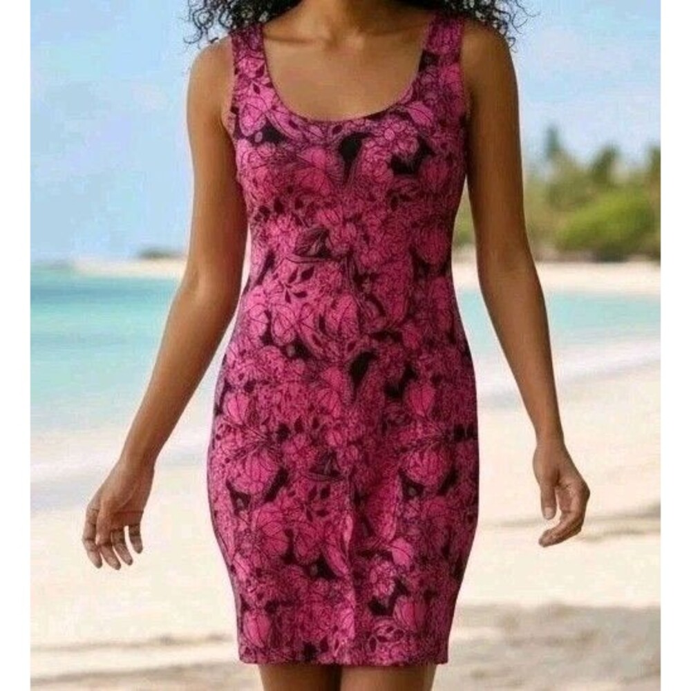 Pink Floral Tank Dress Size S/M Y2K Fitted Mini Summer Coastal Stretch